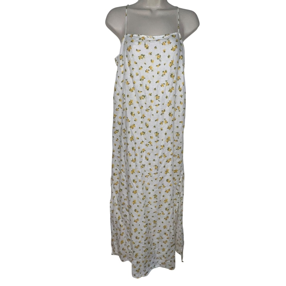 J.Crew Yellow Floral Linen Blend Midi Dress White XS Spaghetti Strap Tie Back